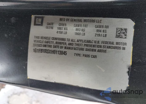 2017 Chevrolet Camaro 1Lt from USA, damaged, VIN 1G1FB1RSXH0113845